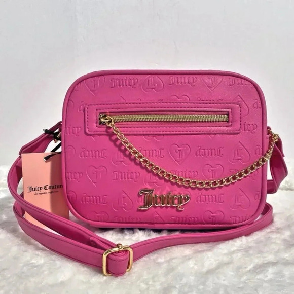 Juicy Couture Bestseller Chain Up Camera Crossbody Pink Purse Emboss Bag NWT - Picture 6 of 10